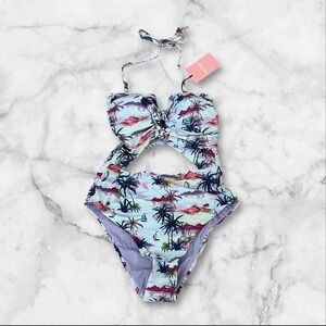 Juicy Couture Double Center Tie & Smock Keyhole Swimsuit Multicolor L NWT